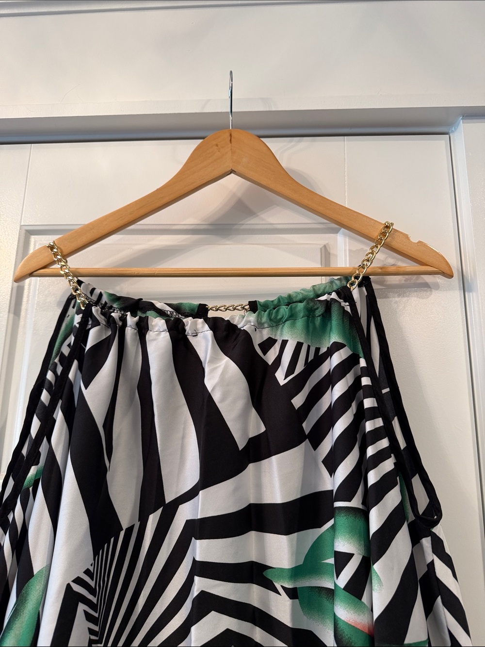 Black & White Zebra Print Maxi Skirt with Tropical Green Accents - Picture 2 of 5